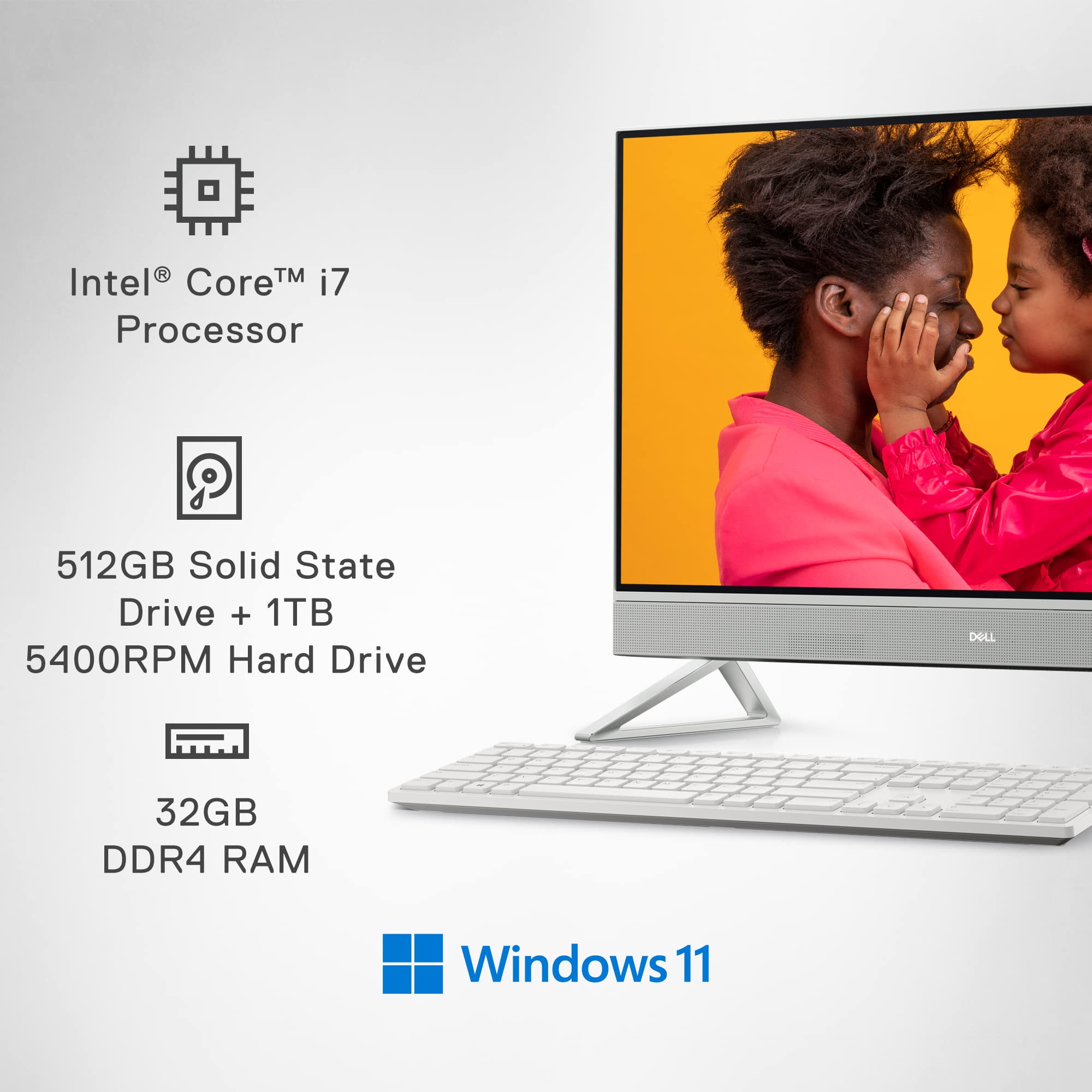 Dell Inspiron 7720 All In One Desktop   27 Inch Fhd Touchscreen Display, Intel Core I7 1355U, 32Gb Ram, 512Gb Ssd + 1Tb Hdd, Nvi